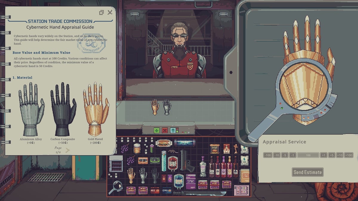 Cyberpunk trading sim Probably Stolen is about running a kiosk in a space station full of gangs, megacorps, and secret