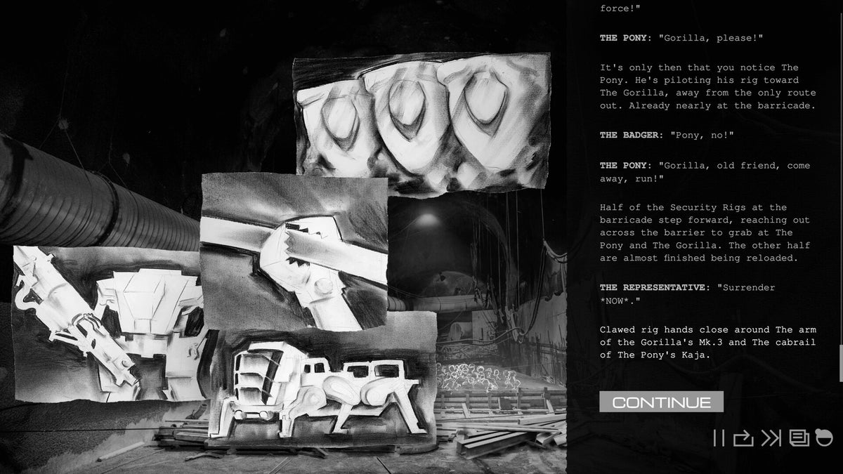 A Line Held Tight is a charcoal visual novel about a miner's strike in the 32nd century and choosing your relationships